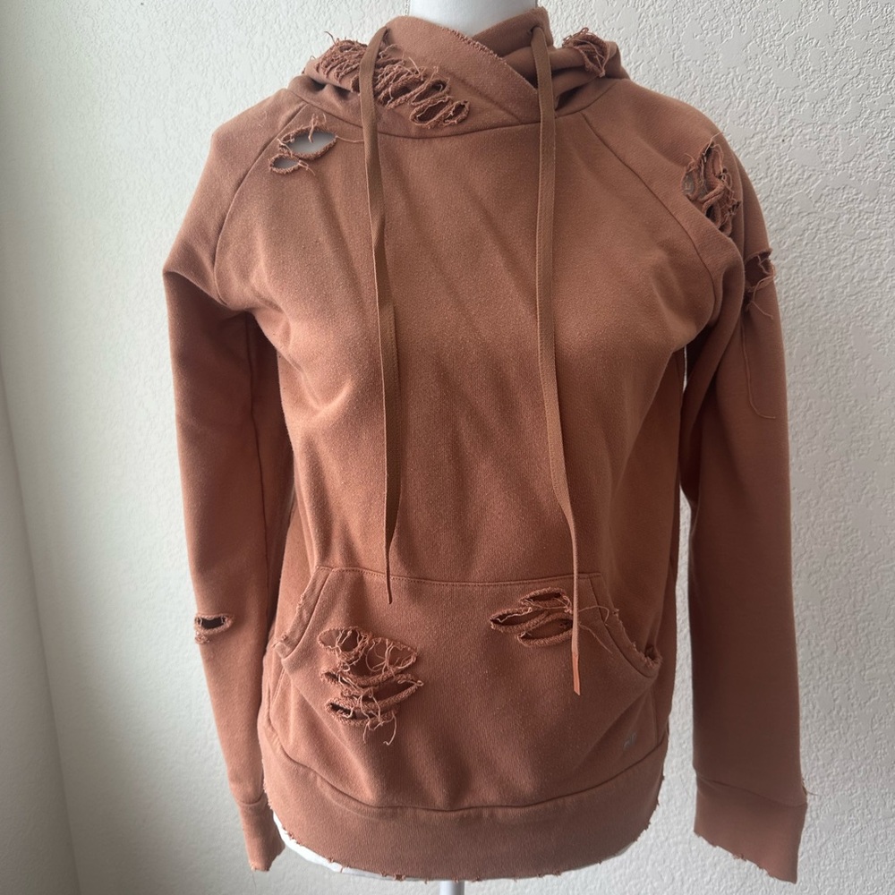 ALO Yoga Distressed Ripped Hoodie Sweatshirt